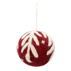 Boule de Noël rouge, branche blanche, feutrine, Ø6 cm