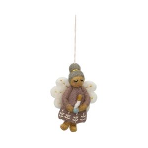 Suspension, feutrine, angelot, robe lilas et bougie