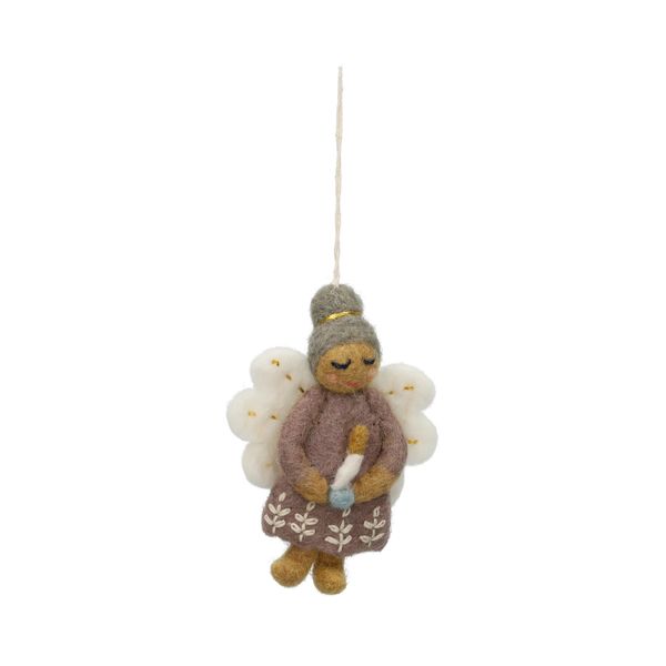 Hanger, vilt, engel met lila jurk en kaars
