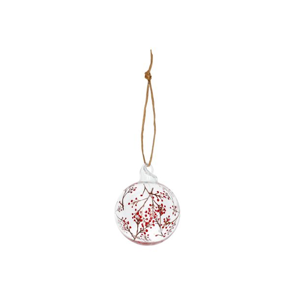 Boule de Noël, verre, baies rouges