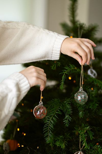 Boule de Noël, verre, baies rouges