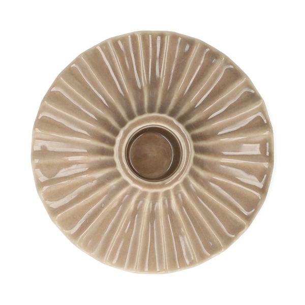 Kandelaar, porselein, geschulpt, lichtbruin, Ø10,2 cm x 3,2 cm