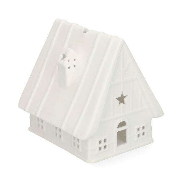 Waxinelichthouder, porselein, barn huisje, 13 cm