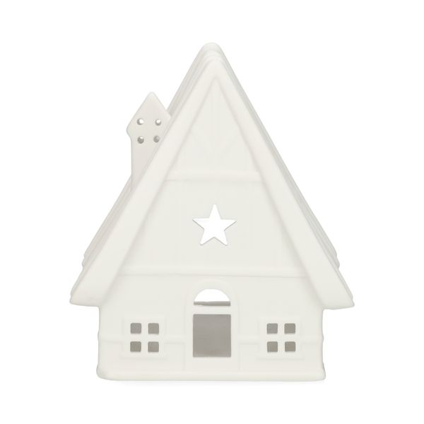 Waxinelichthouder, porselein, barn huisje, 13 cm