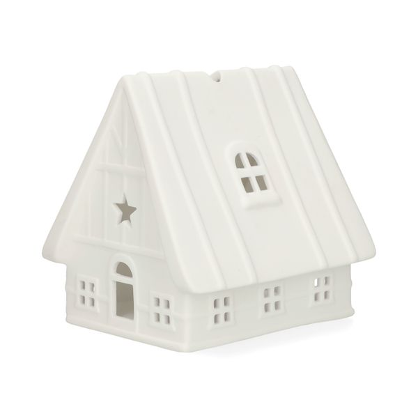 Waxinelichthouder, porselein, barn huisje, 13 cm