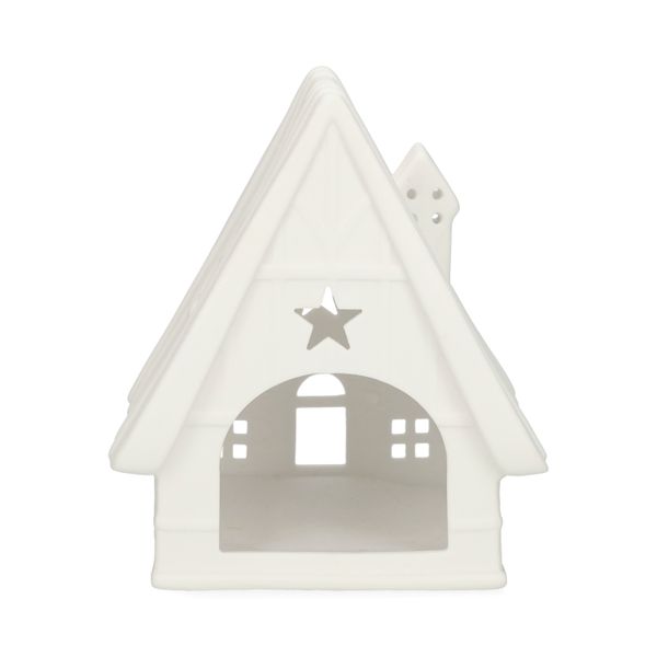 Waxinelichthouder, porselein, barn huisje, 13 cm