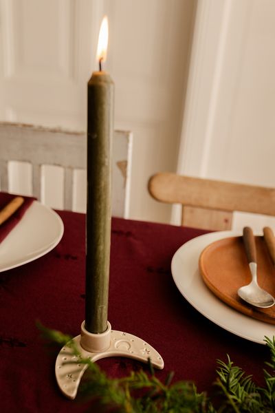 Kandelaar maan, porselein, lichtbruin, dinerkaars
