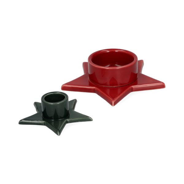 Kandelaar ster, porselein, rood, adventkaars