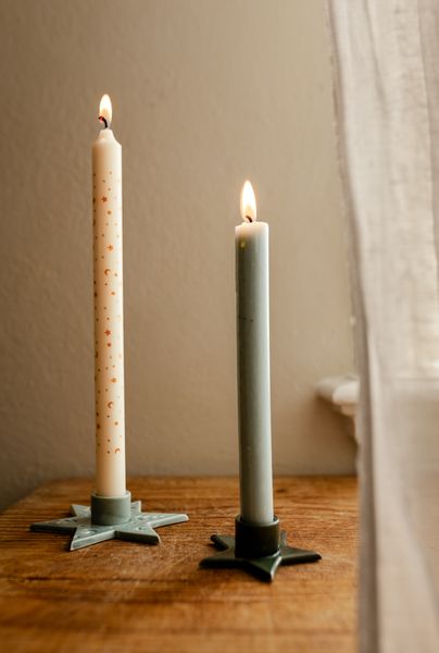 Kandelaar ster, porselein, groen, dinerkaars