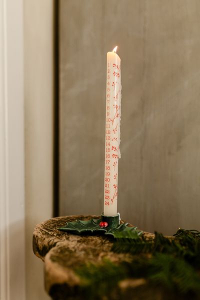 Kandelaar hulst, porselein, groen, dinerkaars