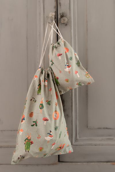 Pochon cadeau, coton recyclé, trésors de la forêt, 27 x 37 cm