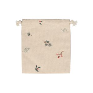 Pochon cadeau, coton recyclé, brindilles de Noël, 14 x 15 cm
