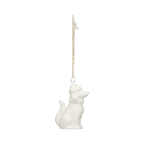 Hanger, porselein, hond, wit en goud