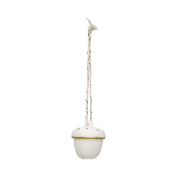 Hanger, porselein, eikeltje, wit en goud