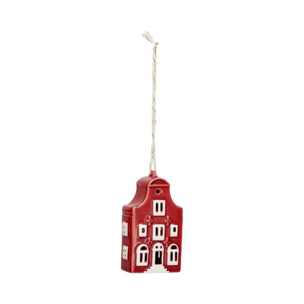 Hanger, porselein, trapgevelhuisje, rood