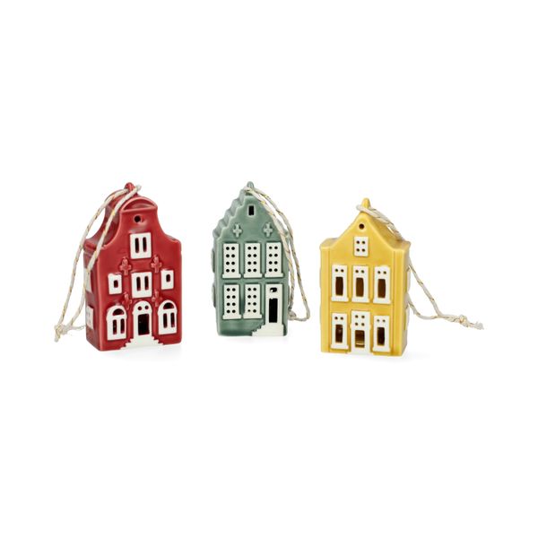 Hanger, porselein, trapgevelhuisje, rood