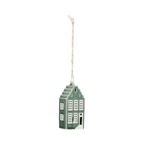 Hanger, porselein, puntgevelhuis, groen