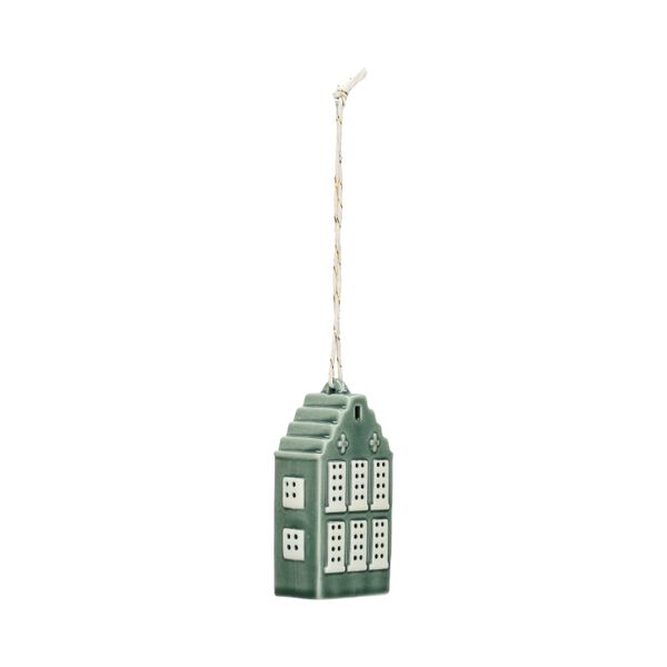 Hanger, porselein, puntgevelhuis, groen