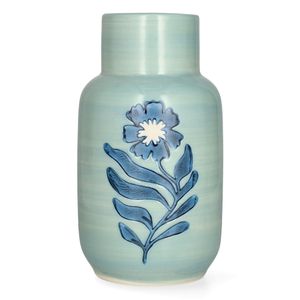 Vase, grès, fleur, bleu, Ø 11 x 20 cm