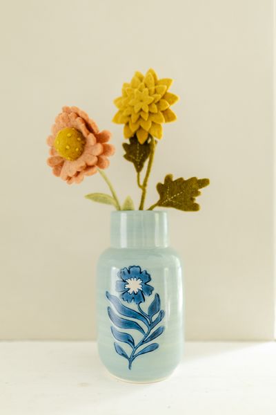 Vase, grès, fleur, bleu, Ø 11 x 20 cm