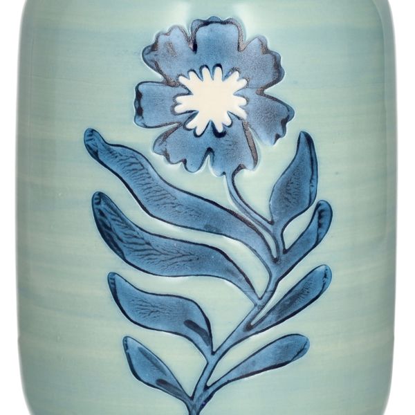 Vase, grès, fleur, bleu, Ø 11 x 20 cm