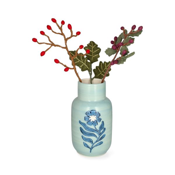 Vase, grès, fleur, bleu, Ø 11 x 20 cm