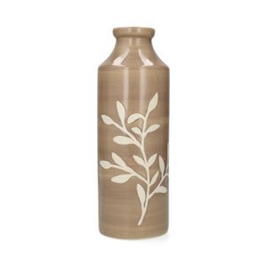 Vase motif branches, grès, brun clair,  Ø9 X 25 cm