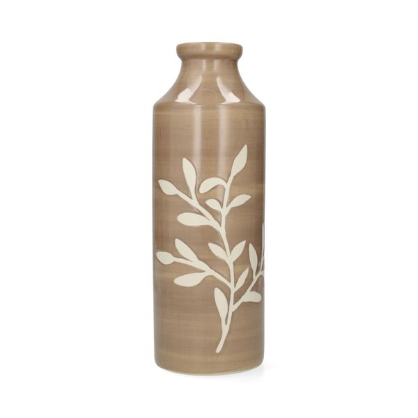 Vase motif branches, grès, brun clair,  Ø9 X 25 cm