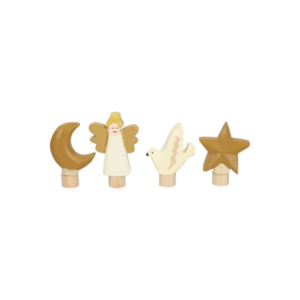 Stekers voor jaarring, hout, kerst, set van 4