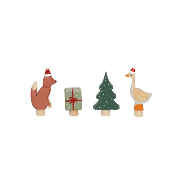 Stekers voor jaarring, hout, kerstmis, set van 4