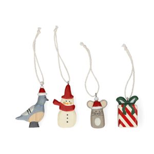 Hangers, hout, set van 4 (duif,muis,cadeau en sneeuwpop)