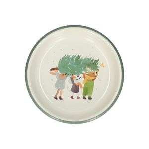 Diep bord, emaille, dieren met kerstboom, Ø14 cm