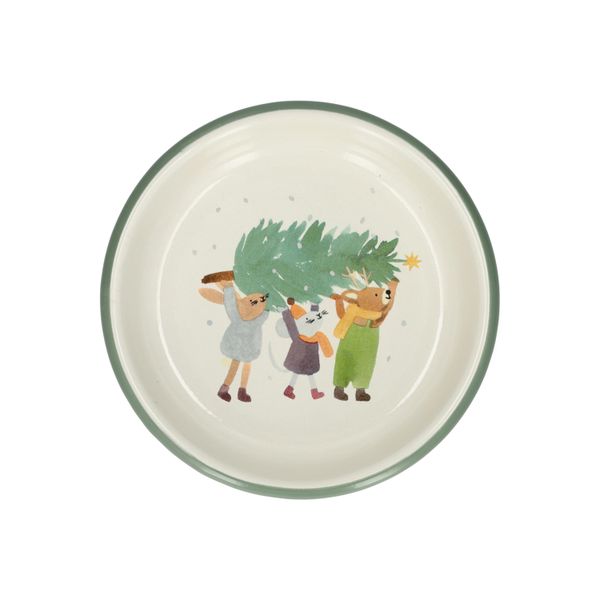 Diep bord, emaille, dieren met kerstboom, Ø14 cm