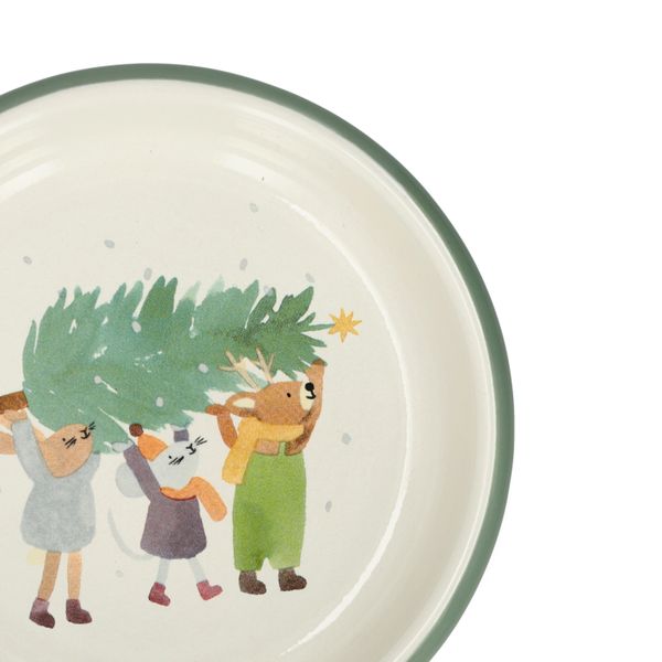 Diep bord, emaille, dieren met kerstboom, Ø14 cm