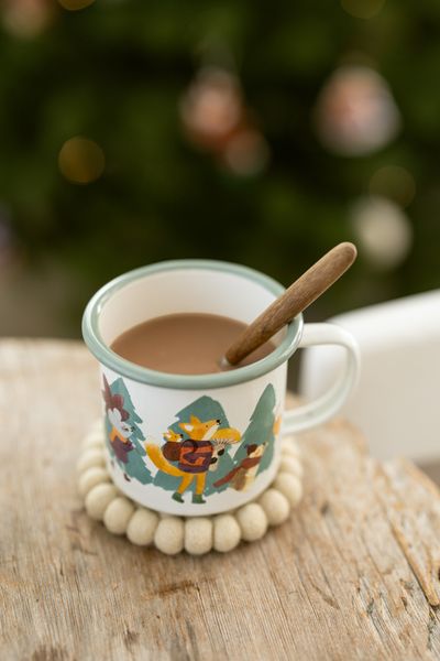 Beker met oor, emaille, dieren kerstbos, Ø8 cm