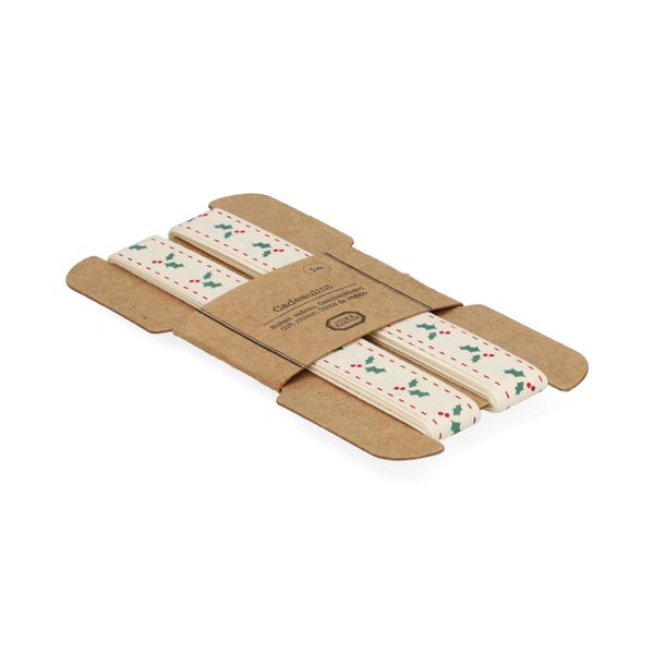 Geschenkband mit Weihnachtszweigen, Baumwolle, 15 mm x 5 m