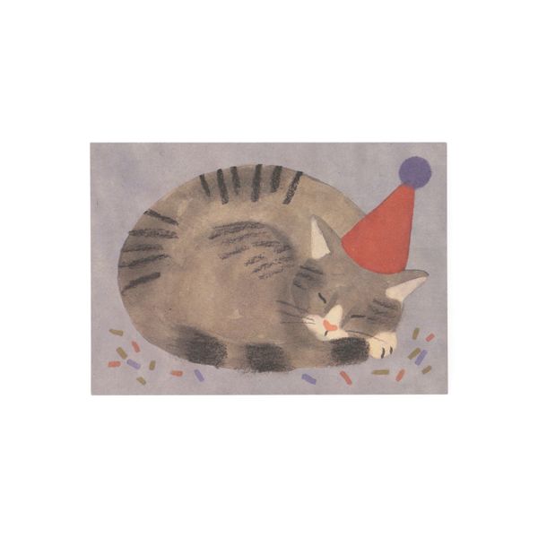 Carte, chat avec chapeau de fête
