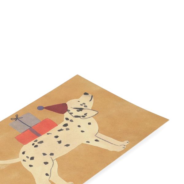 Kaart, dalmatiër met feesthoed en cadeau