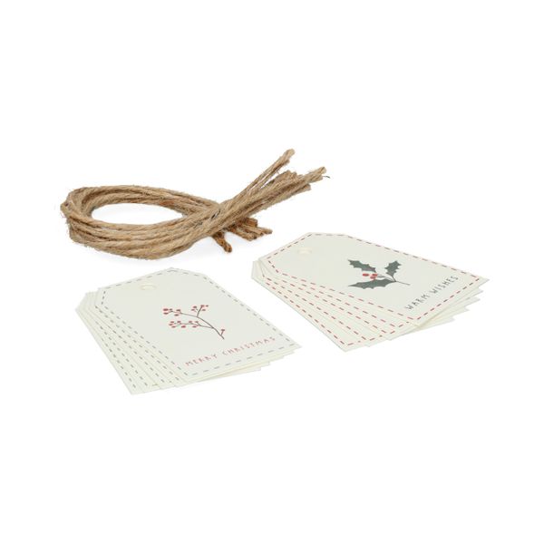Cadeaulabels met kersttakjes, papier, 10 stuks