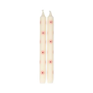 Dinerkaarsen, roze bloemen, 25 cm, set van 2