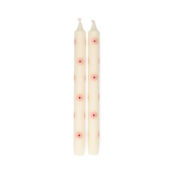 Dinerkaarsen, roze bloemen, 25 cm, set van 2