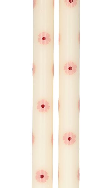Dinerkaarsen, roze bloemen, 25 cm, set van 2