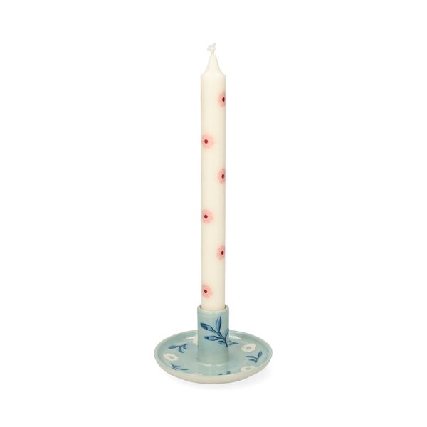 Dinerkaarsen, roze bloemen, 25 cm, set van 2