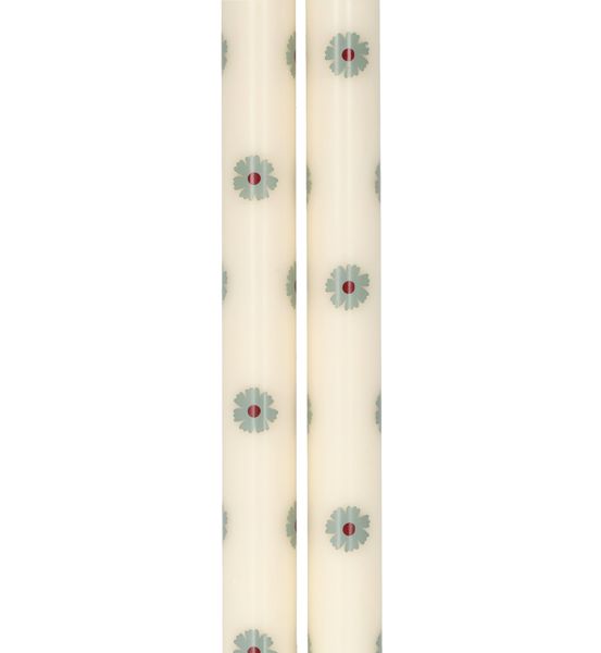 Dinerkaarsen, blauwe bloemen, 25 cm, set van 2