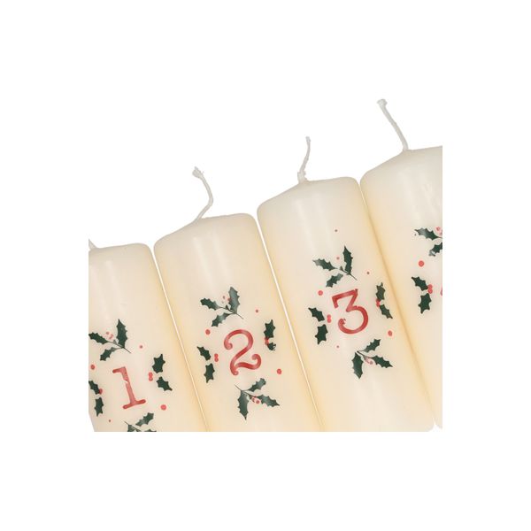 Adventskaarsen met hulst, set van 4, Ø4 x 10 cm