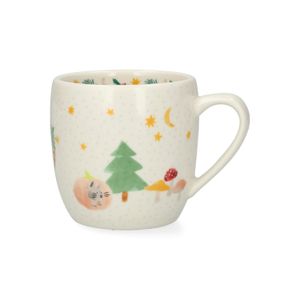 Mok, steengoed, dieren in een kerstbos, Ø8.5 cm