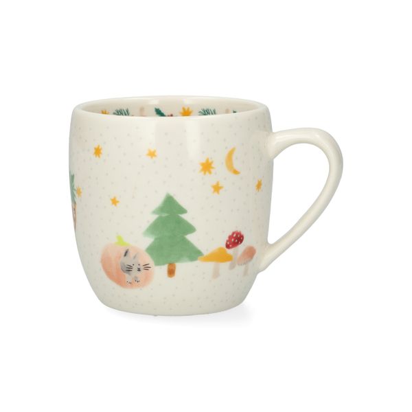 Mok, steengoed, dieren in een kerstbos, Ø8.5 cm
