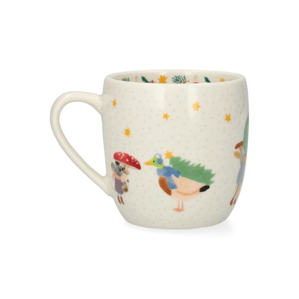 Mok, steengoed, dieren in een kerstbos, Ø8.5 cm