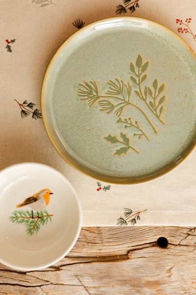 Gebaksbord met takjes, reactief glazuur, groen, Ø15 cm