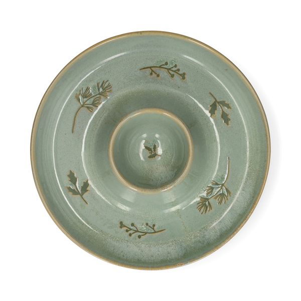 Dipschaal met takjes, reactief glazuur, groen, Ø24 cm